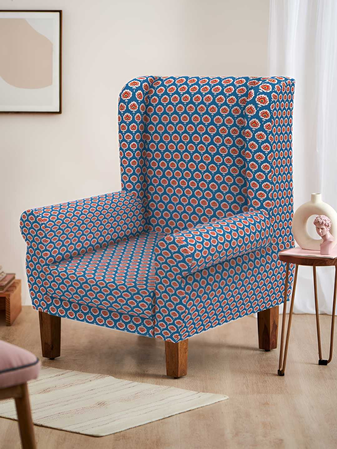 Chumbak Begum Blue Ikkat Printed WingChair