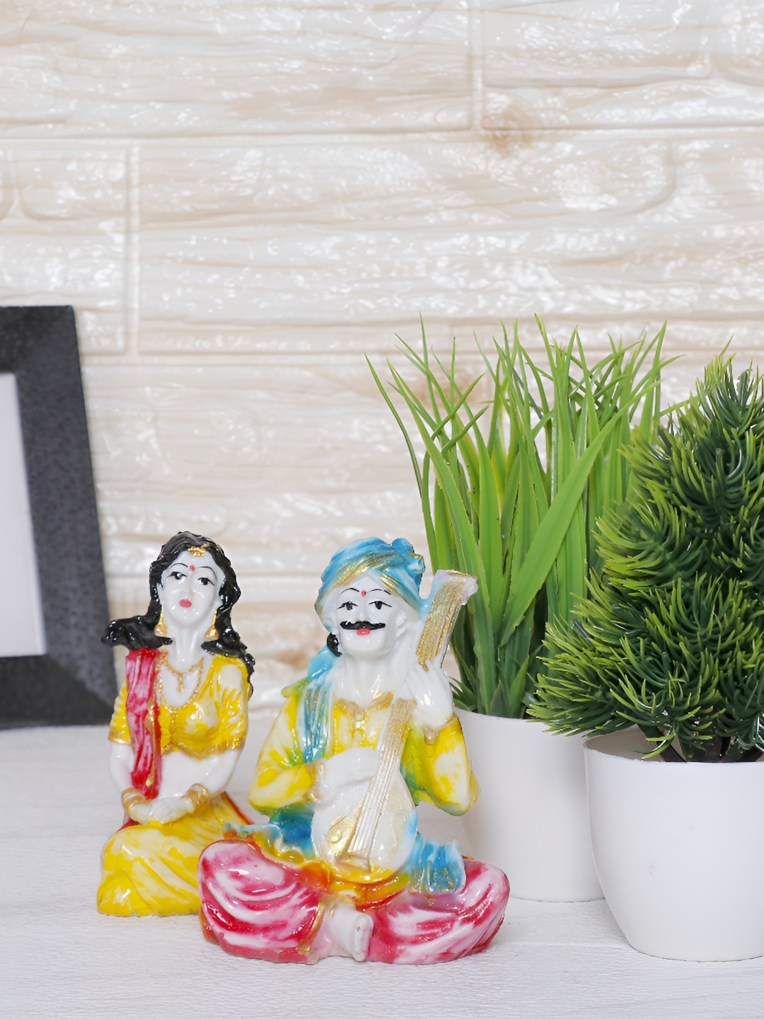 Aura Plant White Marble Glossy Living Room Set of 4 Small Showpieces - 2 Inches