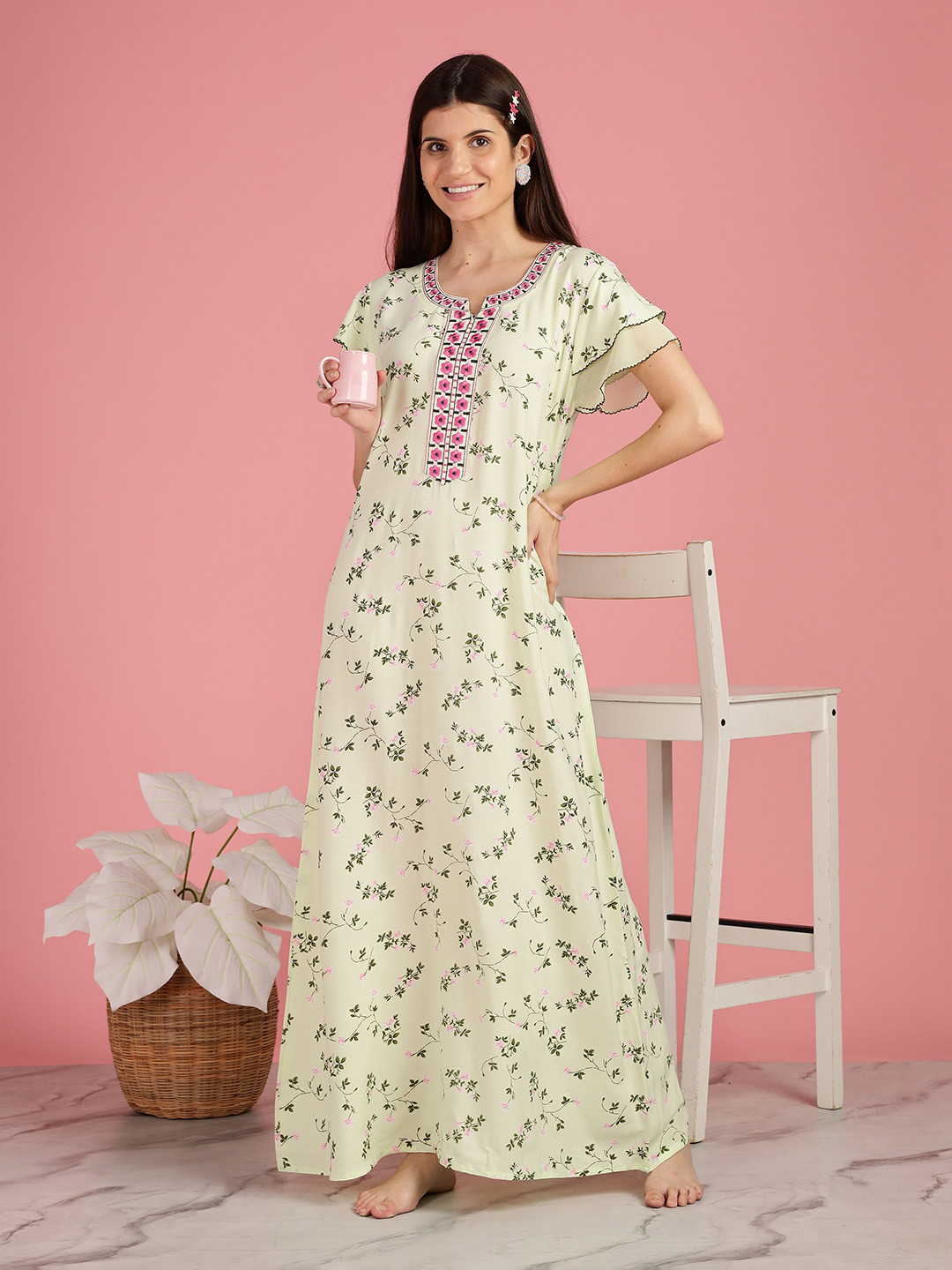 9shines Label Women's Soft Rayon Floral Maxi Nighty