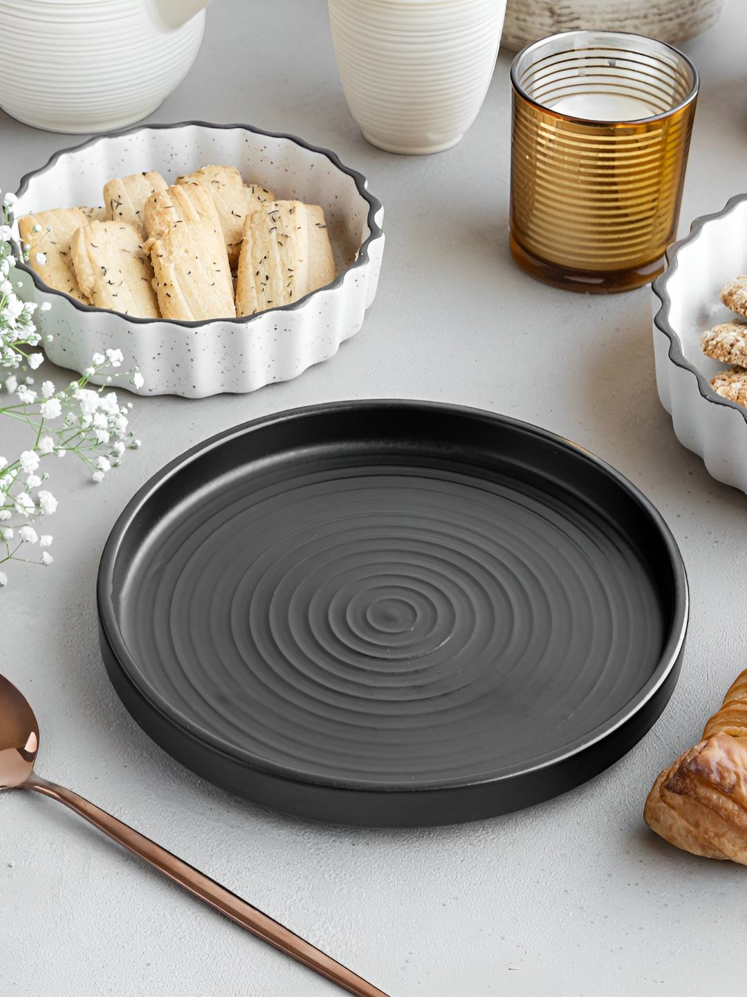 Claymistry Black 2025 Ceramic 1 Pieces Dishwasher and Microwave Safe Serving Tray