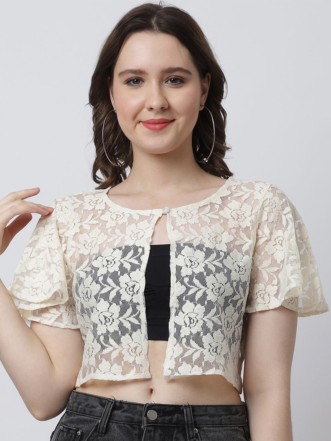 A AND K Self Design Open Front Cotton Shrug