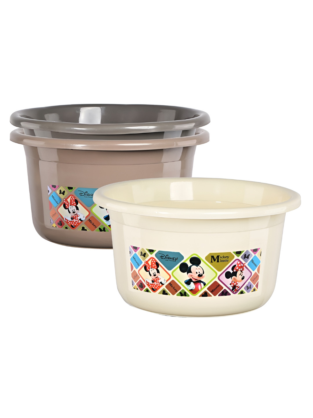 Aura 3 Pieces Cream-Coloured & Brown Printed 25 Ltr Plastic Bath Tub Set
