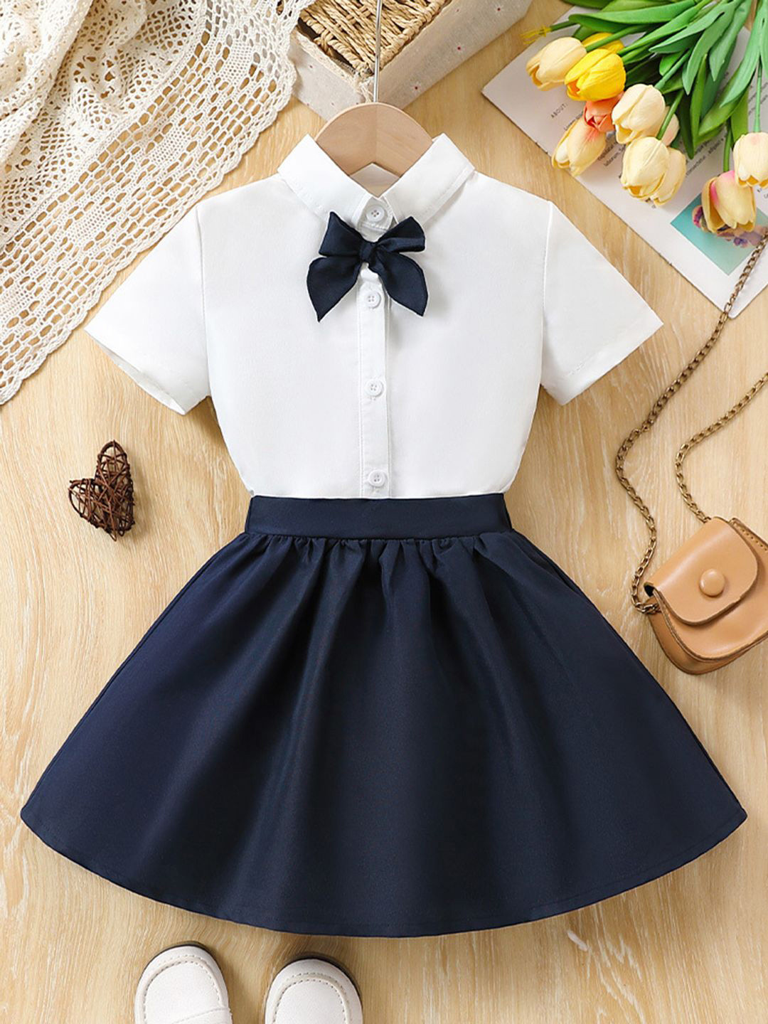 YK Girl's Colourblocked Shirt Collar Fit and Flare Maxi Dress