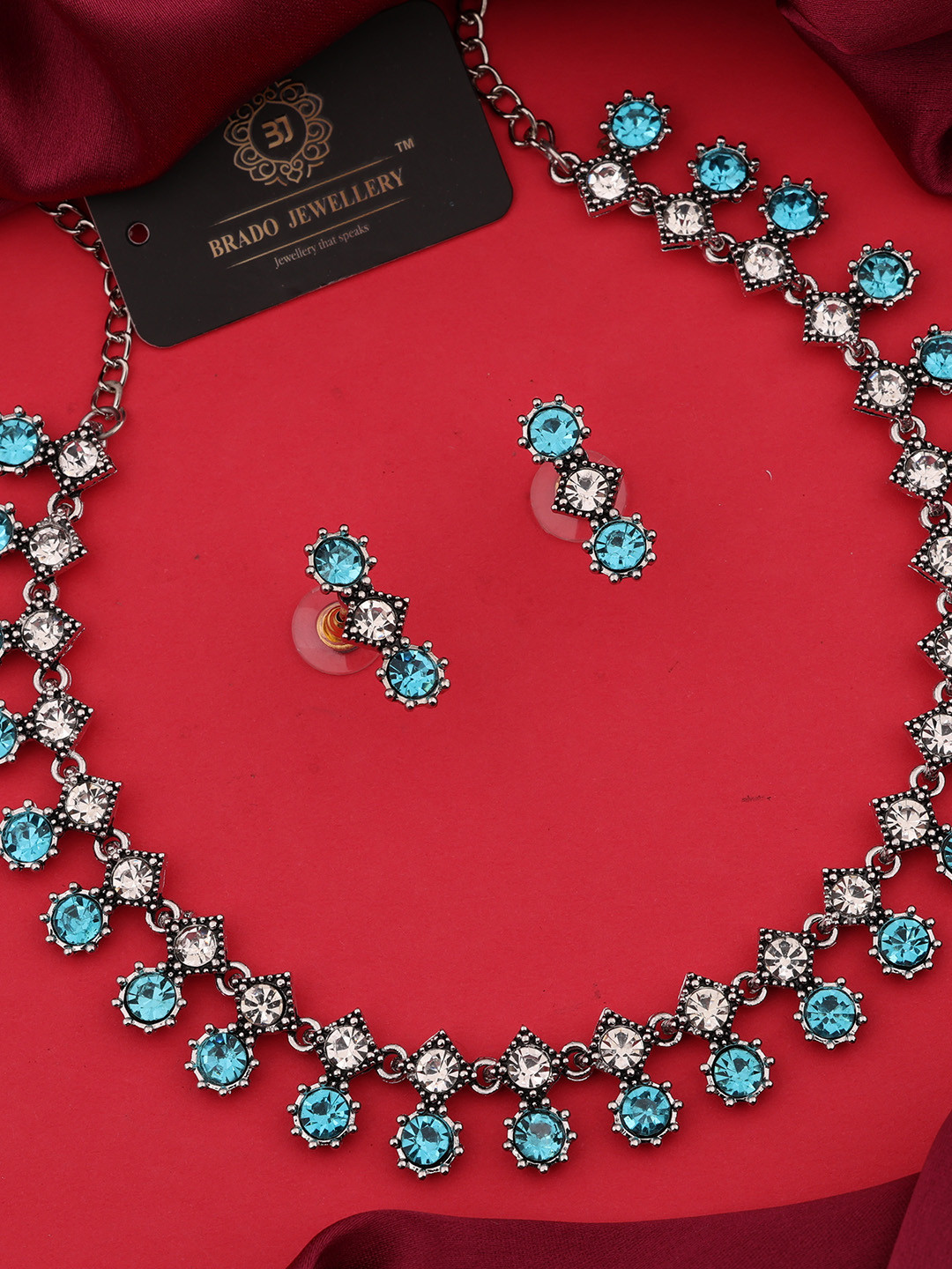 Brado Jewellery Pack of 2 Brass Silver Silver Blue Jewellery Set