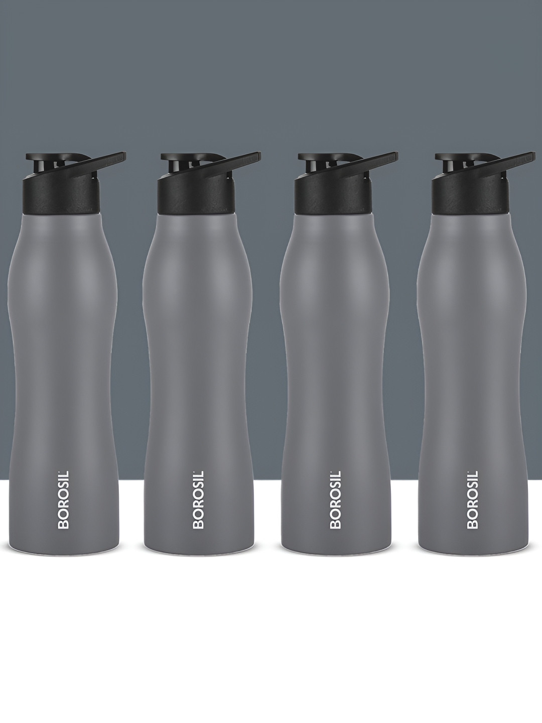 BOROSIL Grip Go Grey Stainless Steel Single Wall Vacuum 4 Piece Water Bottle - 950ml