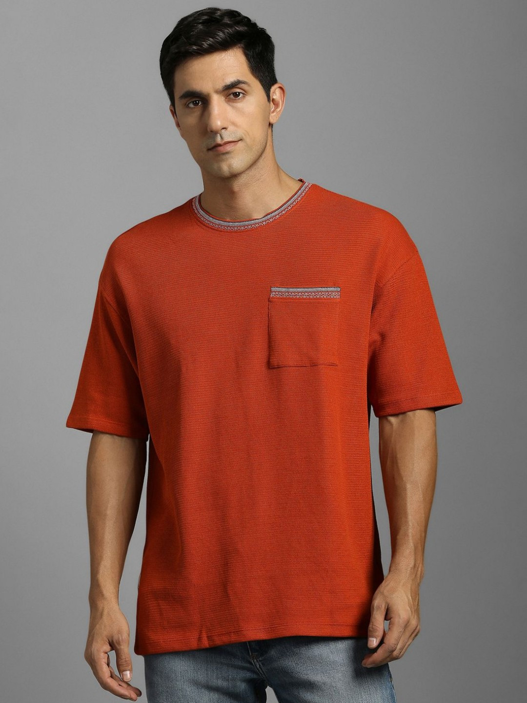 Louis Philippe Jeans Textured Crew Neck Pocket Detail T-Shirt