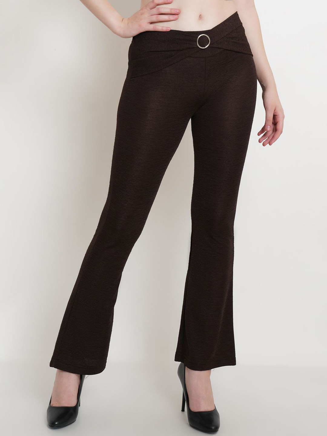 Popwings Women Solid Bootcut Slim Fit Trousers