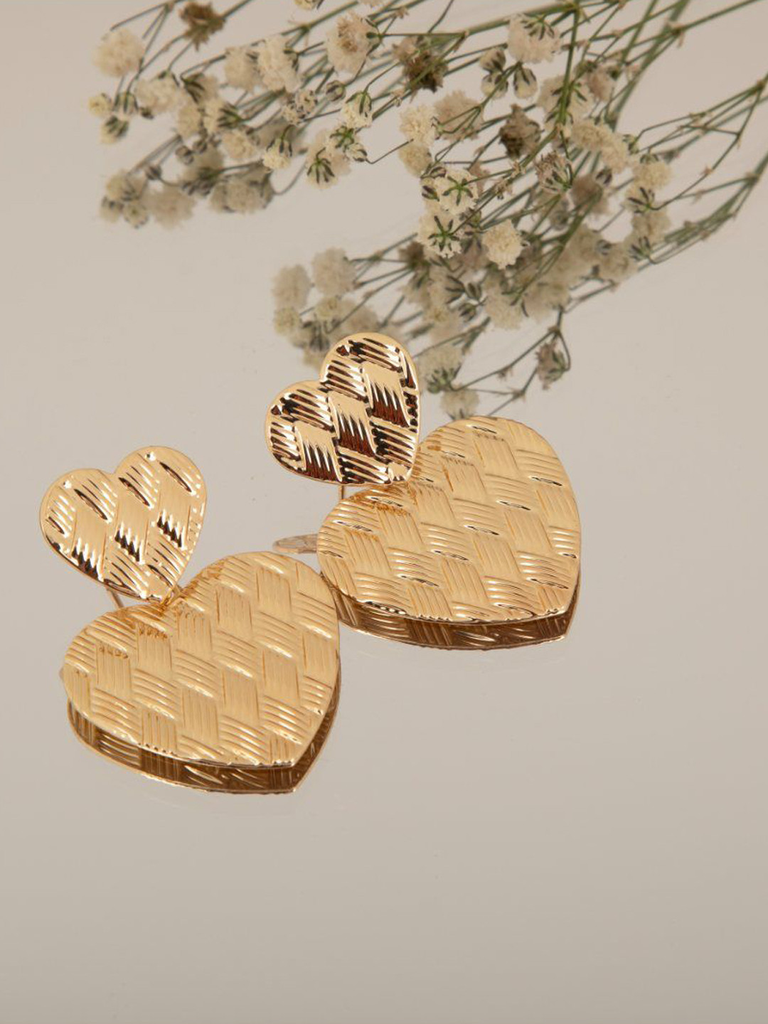 LA FILLE D'OR Gold-Plated Heart Shaped Drop Earrings