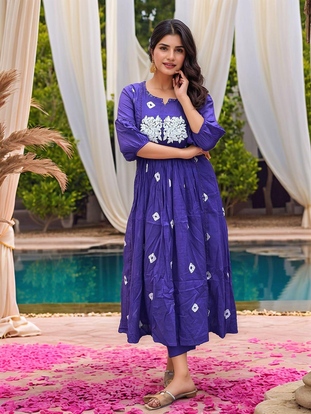 KALINI Women Begani Rayon Blend Embroidered Anarkali Kurta With Trousers