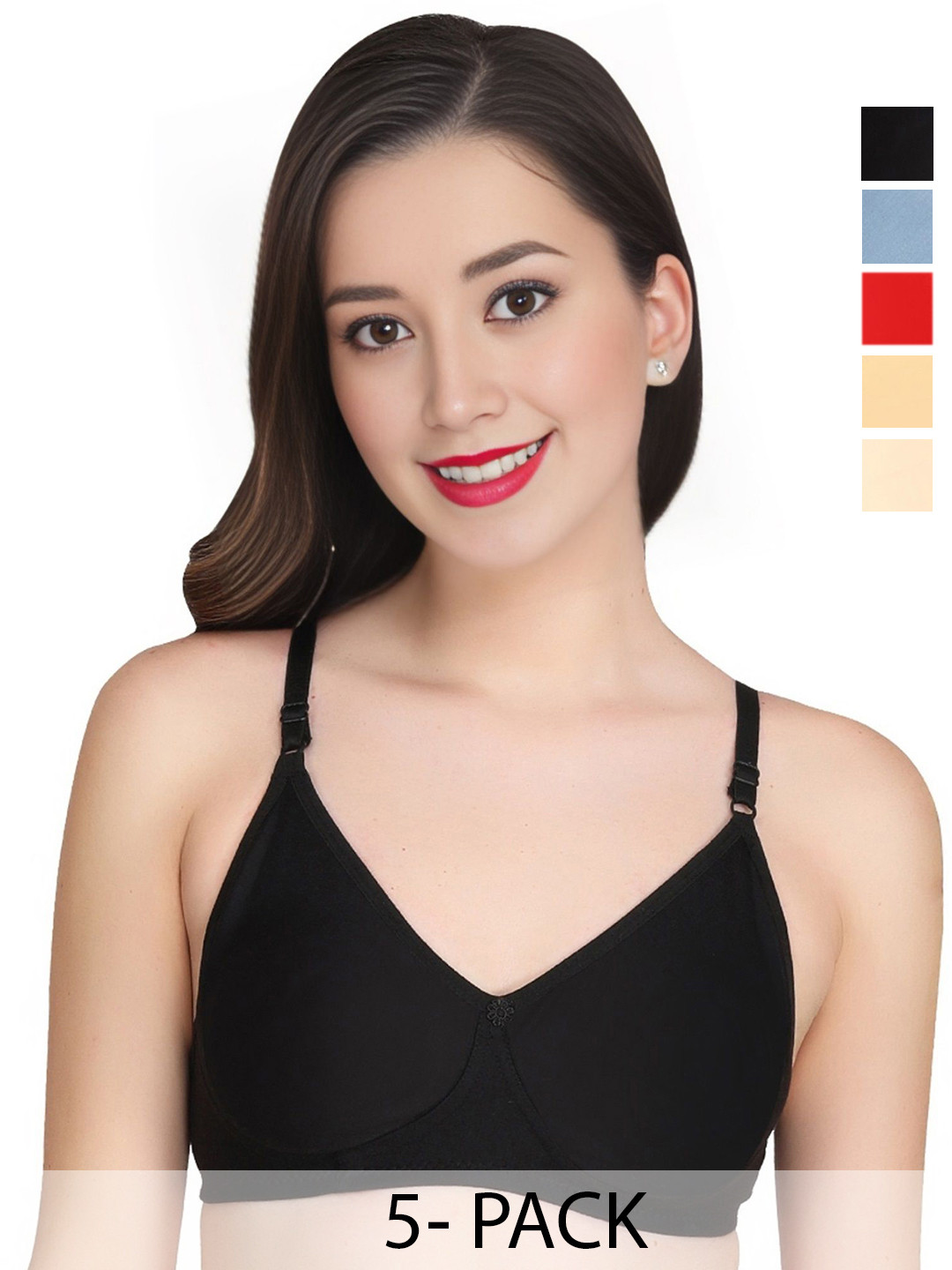 Liigne Pack Of 5 Solid Full Coverage Multiway Cotton T-shirt Bra