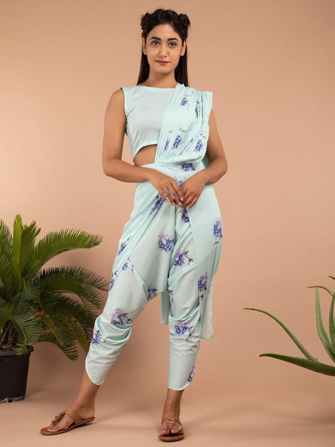 Pasha AVIARY BLUE DHOTI SAREE PANTS & TOP