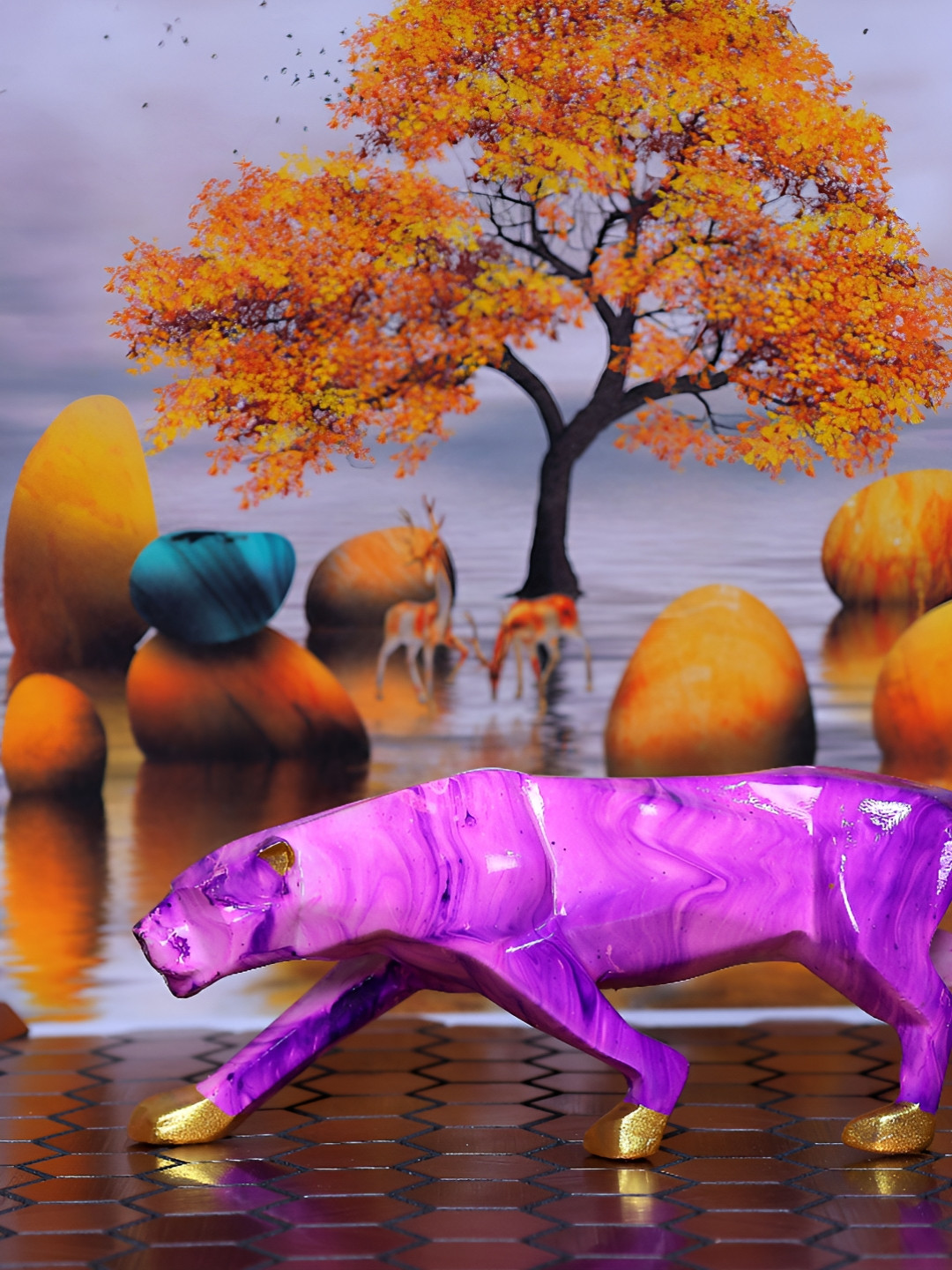 Aura Shanding Jaguar Purple Polyresin Natural Living Room Tiny Showpiece - 3 Inches