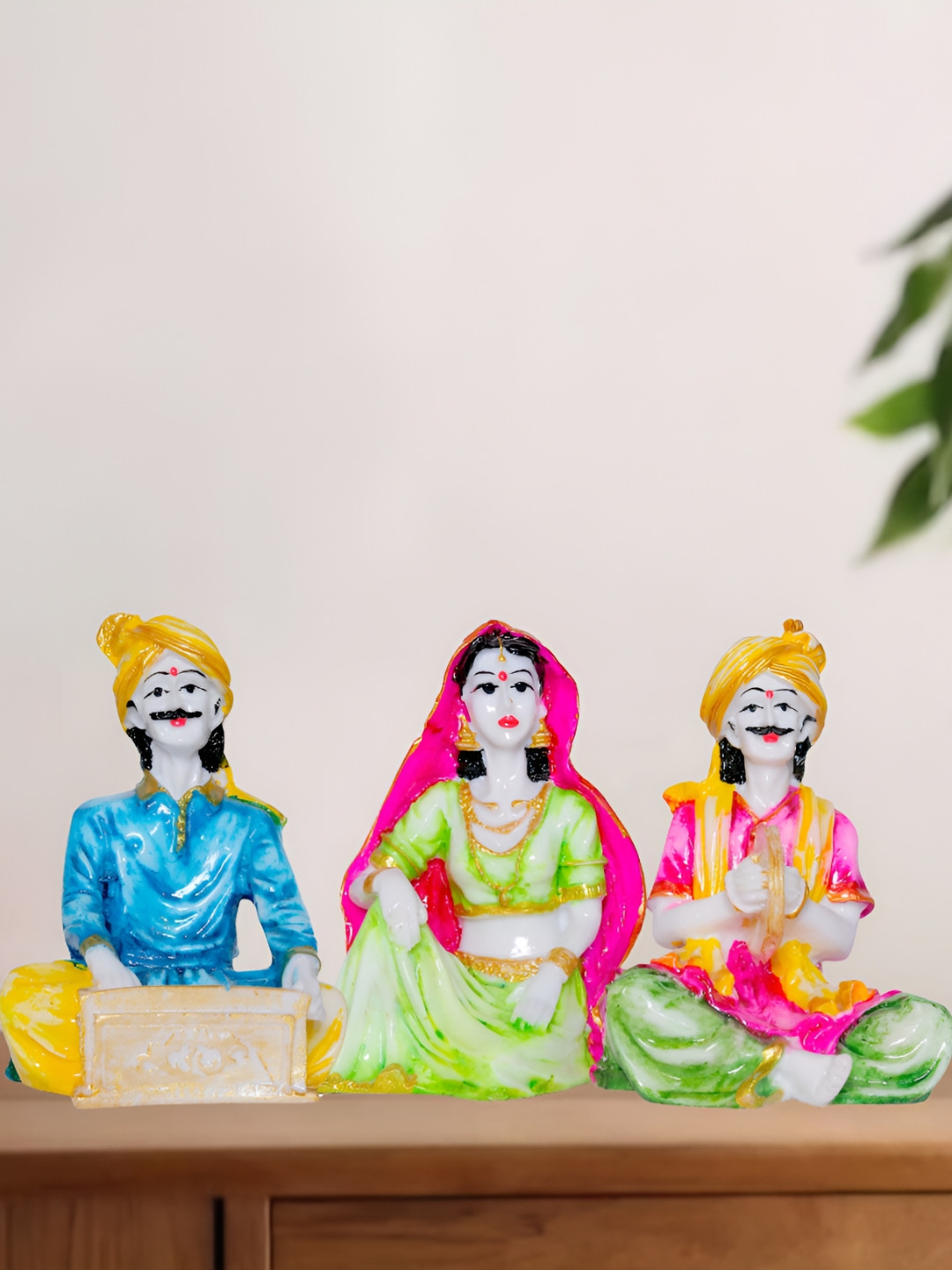 Aura White Marble Glossy Home Office Music Set of 3 Small Showpieces - 2.4 Inches