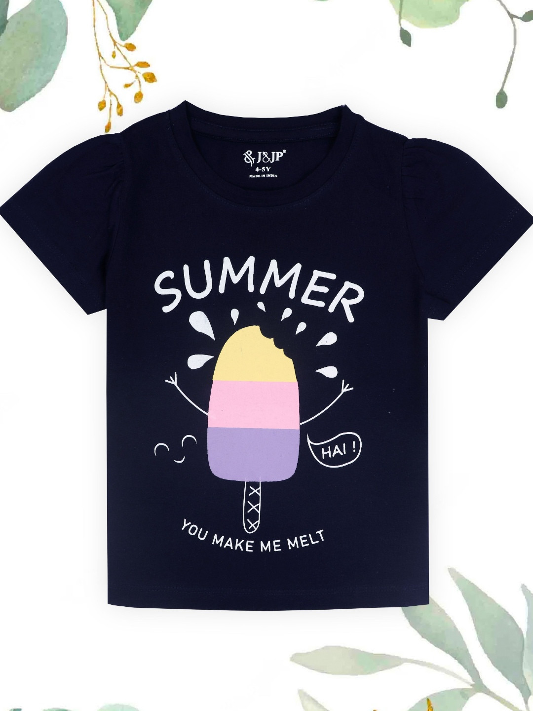 J&JP Girls Typography Printed Applique T-shirt