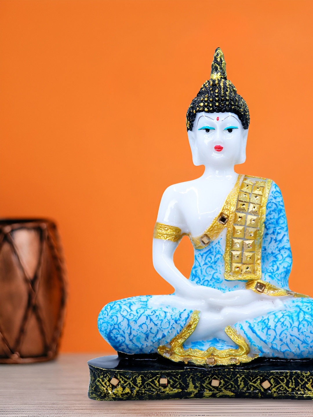 Aura Buddha Face Blue Marble Matte Garden Medium Showpiece - 2 Inches