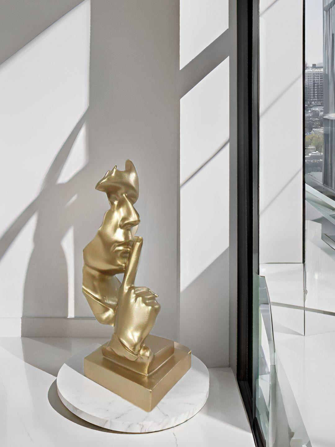 Kraftlik Handicraft Face K Silence Gold Polyresin Natural Living Room Medium Showpiece - 9.8 Inches