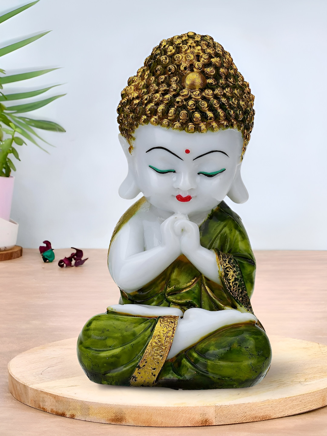 Aura Monk White Polyresin Matte Living Room Small Showpiece - 7.5 Inches