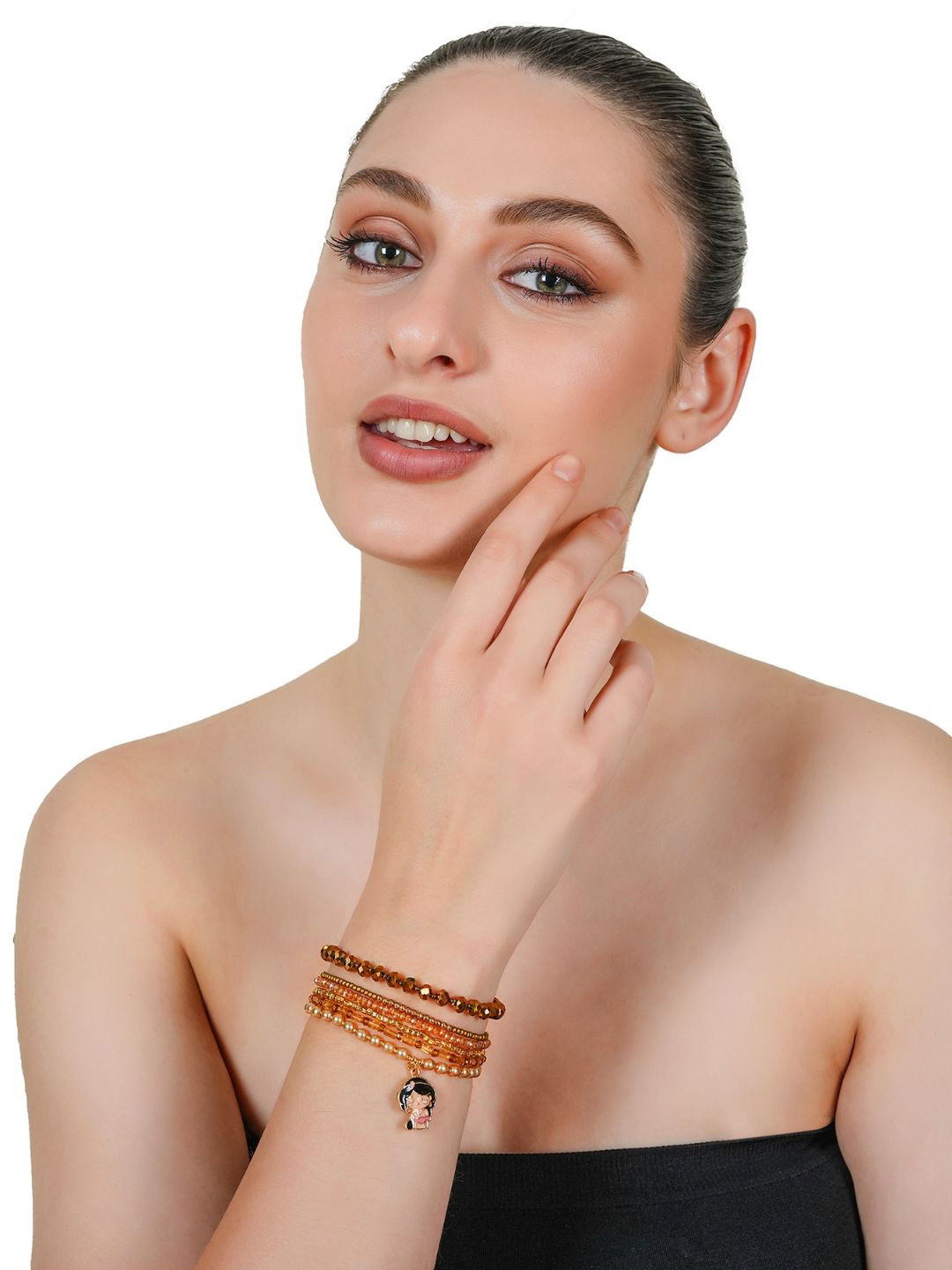 Basraa Set Of 6 Pearl Studded Elasticated Bracelet