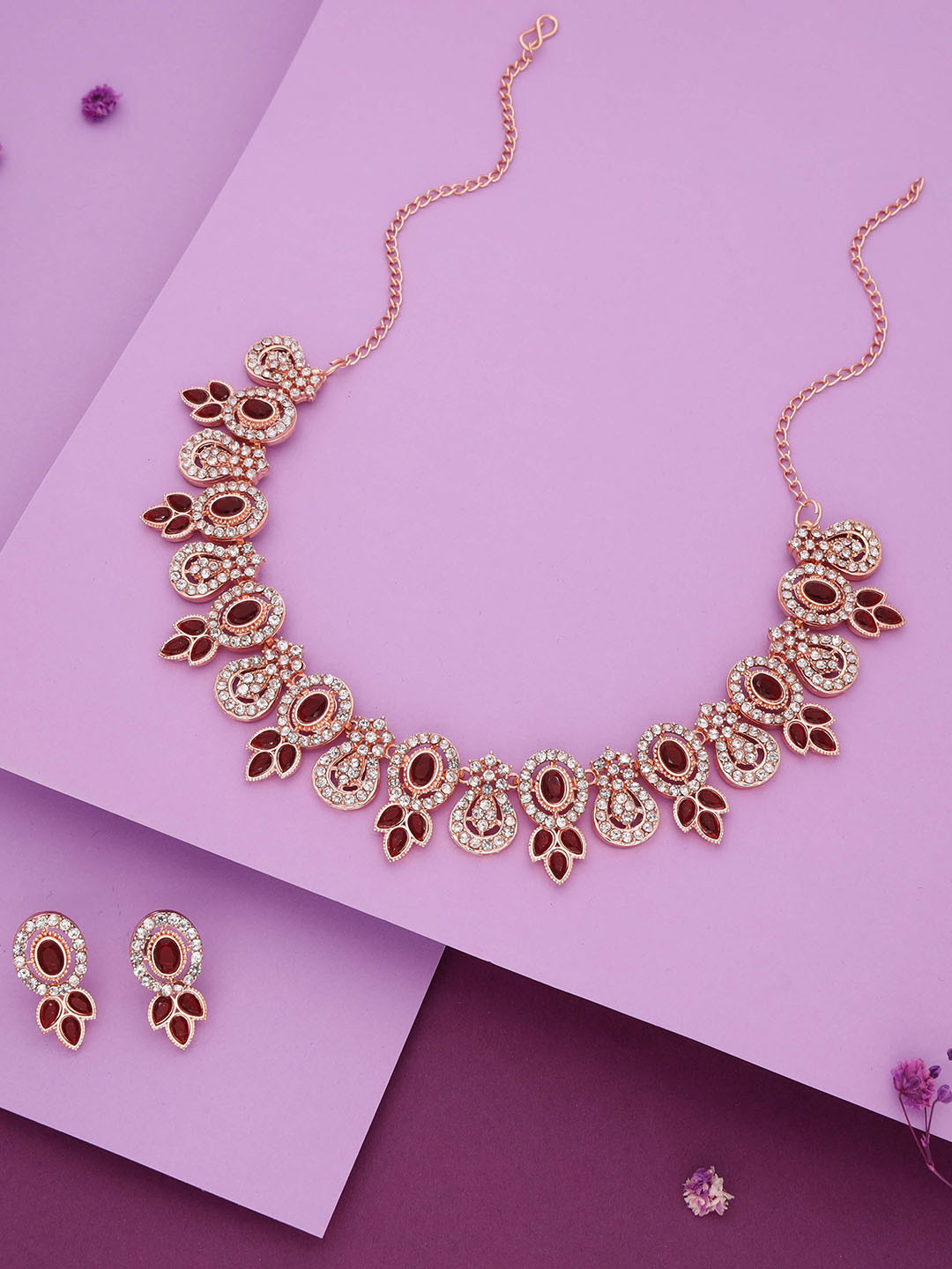 Brado Jewellery Brass Gold-plated Rose Gold Maroon Jewellery Set