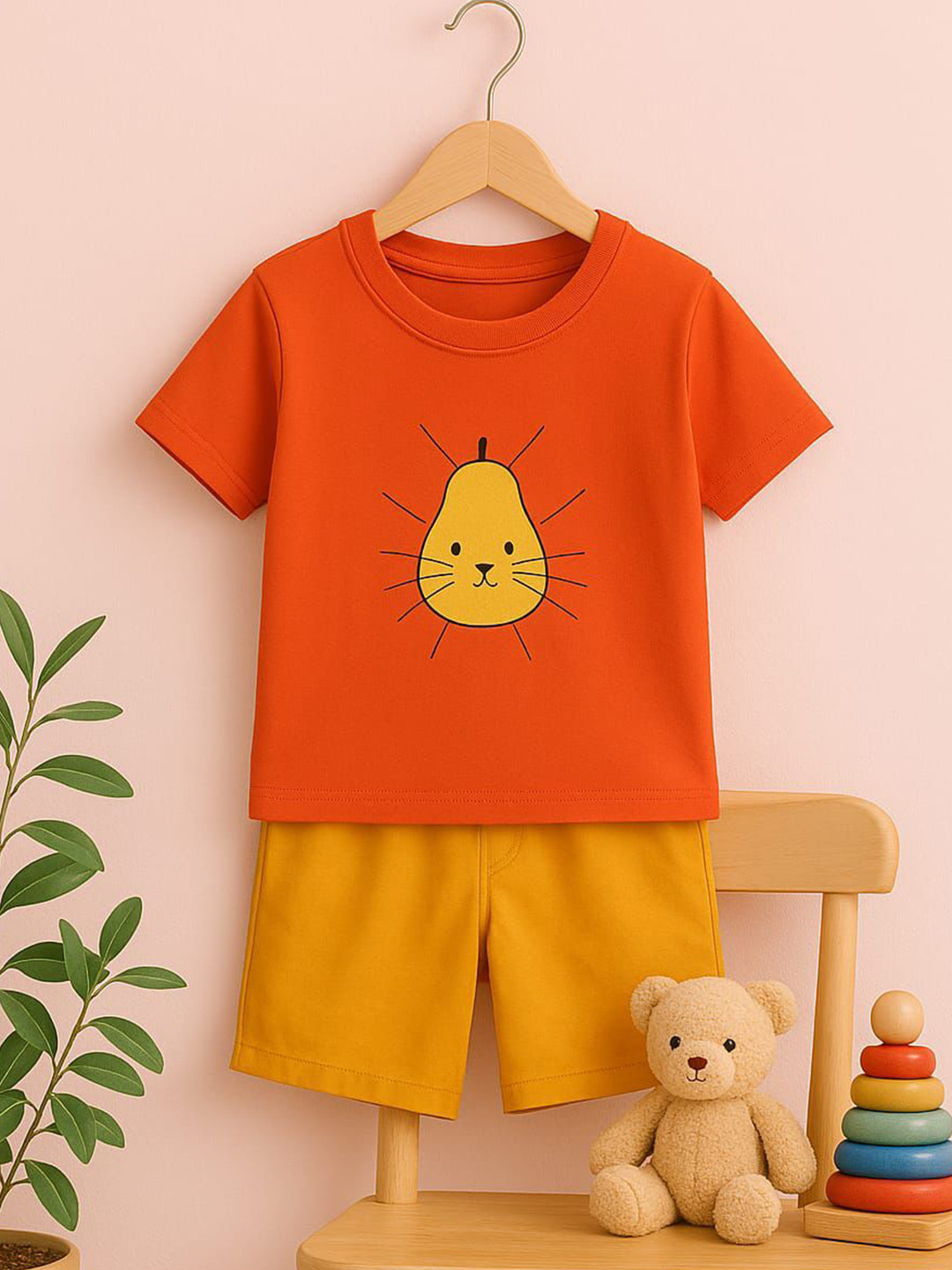 Lil.snuggles Kids-Unisex Orange Pure Cotton Clothing Set
