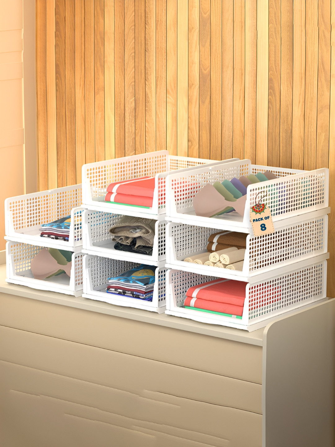 Aura White 8 Pieces Foldable Shirt Stacker Organisers