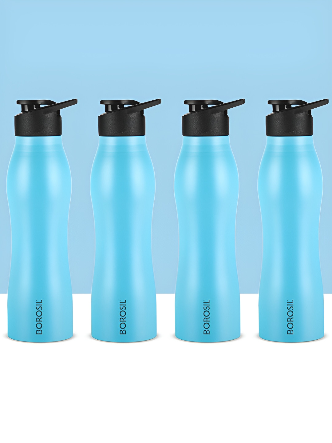 BOROSIL Grip Go Blue Solid Stainless Steel 4 Piece Water Bottle - 950ml