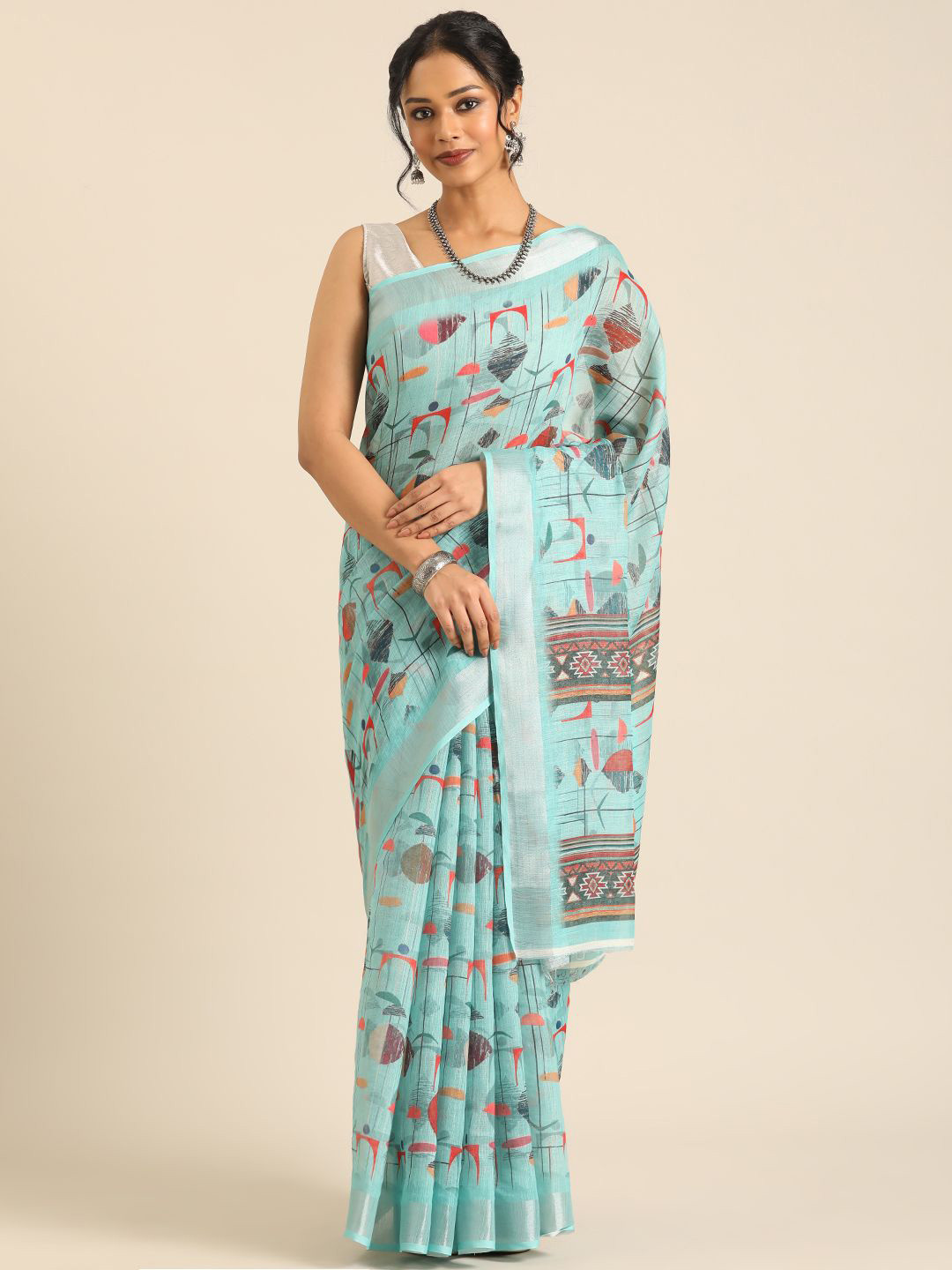 Vipul Zari Woven Design Printed Saree With Blouse Piece