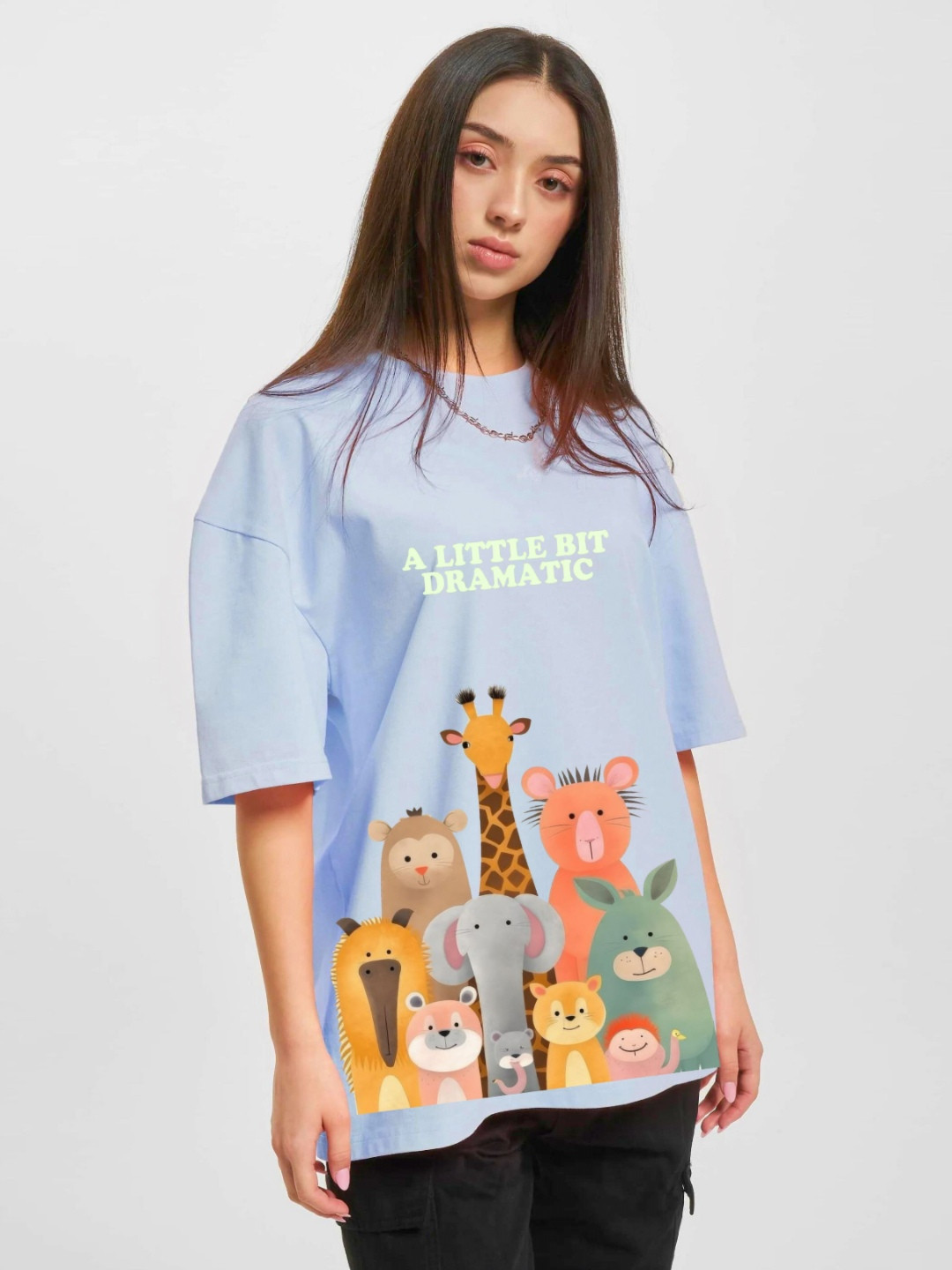 RAYACLOSET Graphic Printed Round Neck Cotton Oversized T-shirt