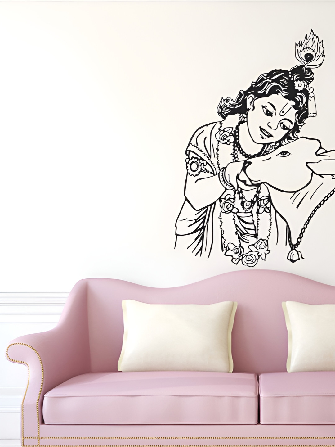 LANSTICK Black Printed Lord Krishna Wall Sticker