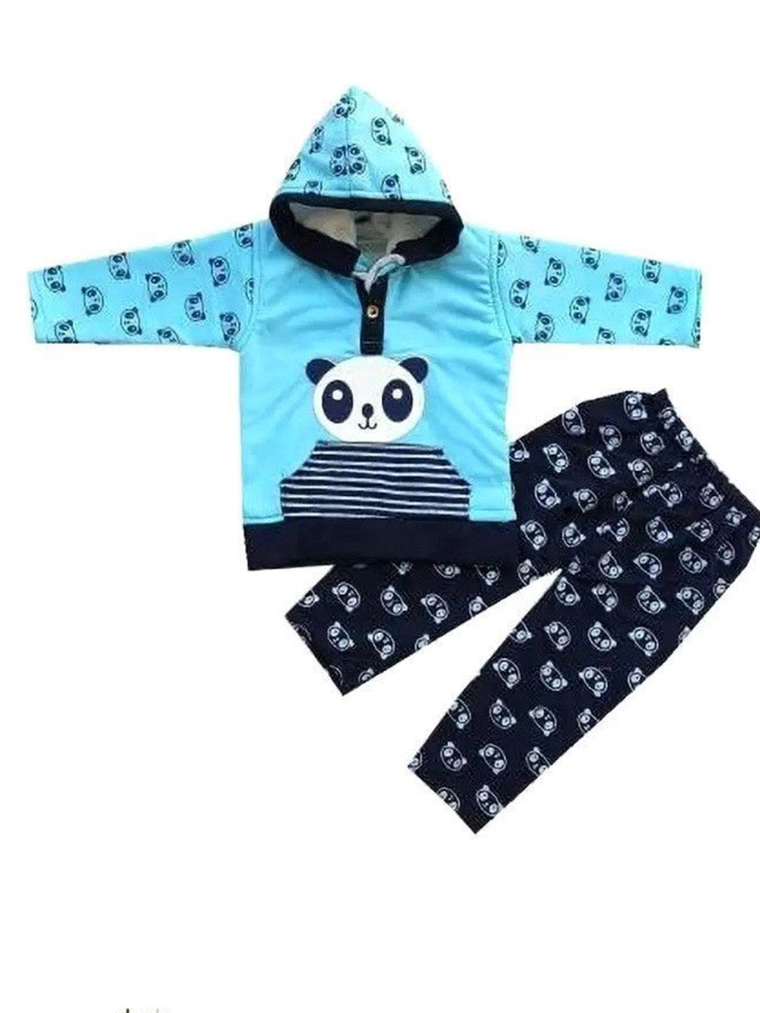 Fly Step Kids Printed Hooded Sweatshirt With Pyjamas Clothing Set