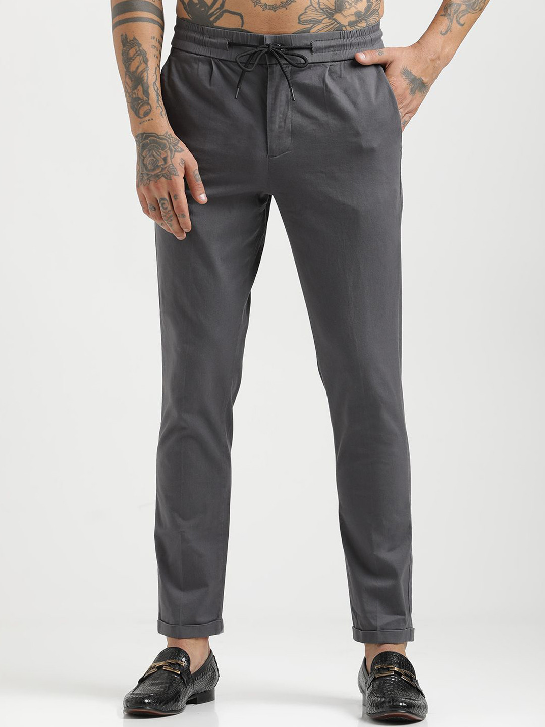 Blu MNKY Men Solid Relaxed Fit Smart Trousers