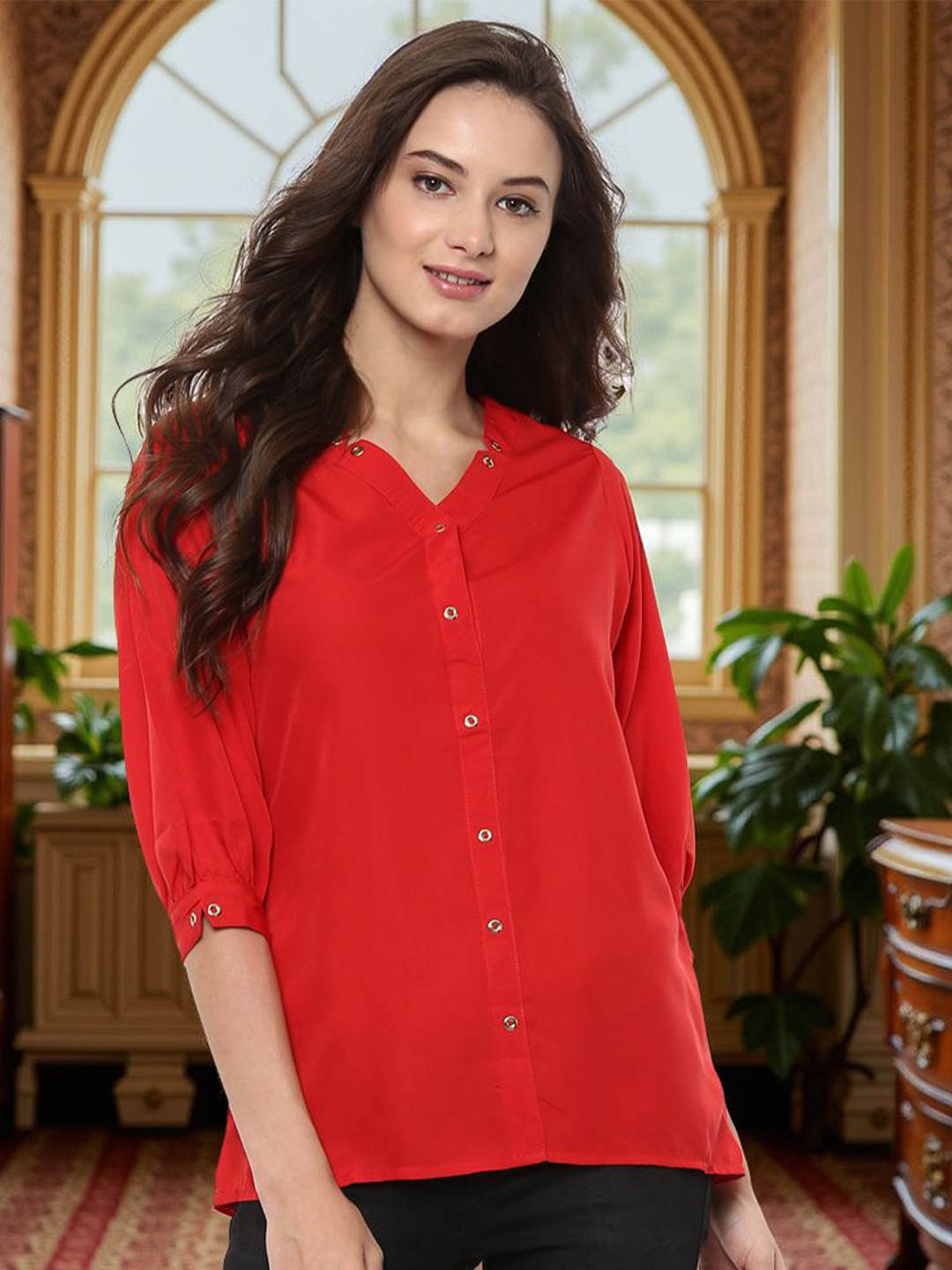 Pannkh Women Crepe Shirt Style Top