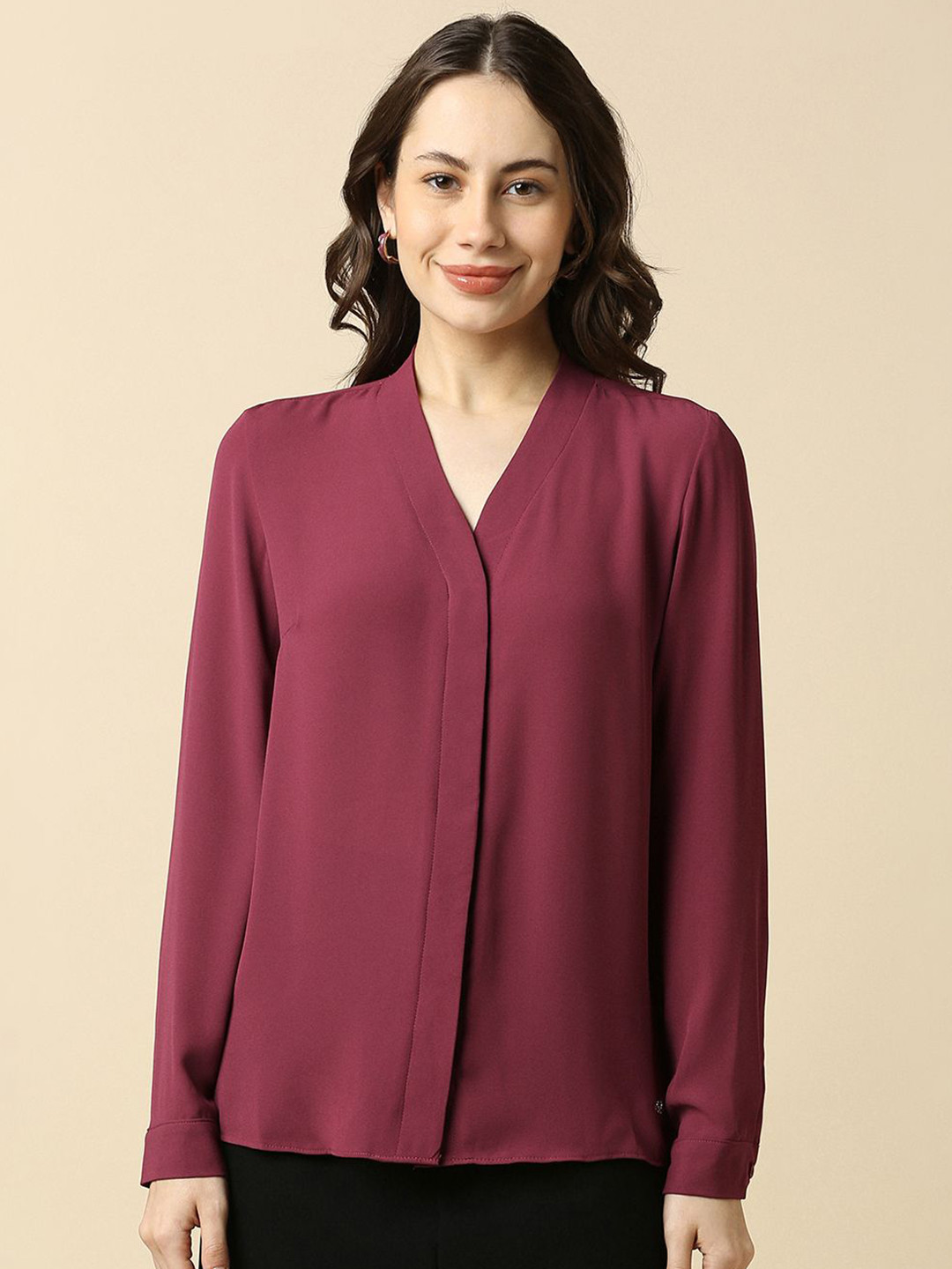 Allen Solly Woman Solid Collarless Formal Shirt