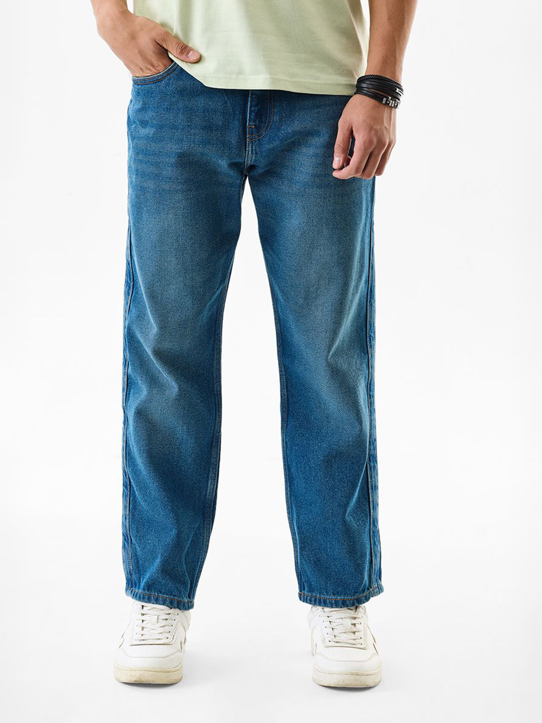 Snitch Men Mid-Rise Light Fade Clean Look Baggy Jeans
