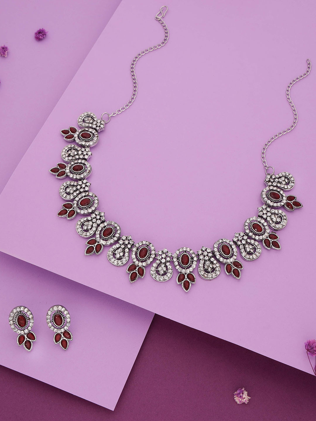 Brado Jewellery Brass Gold-plated Maroon White Jewellery Set