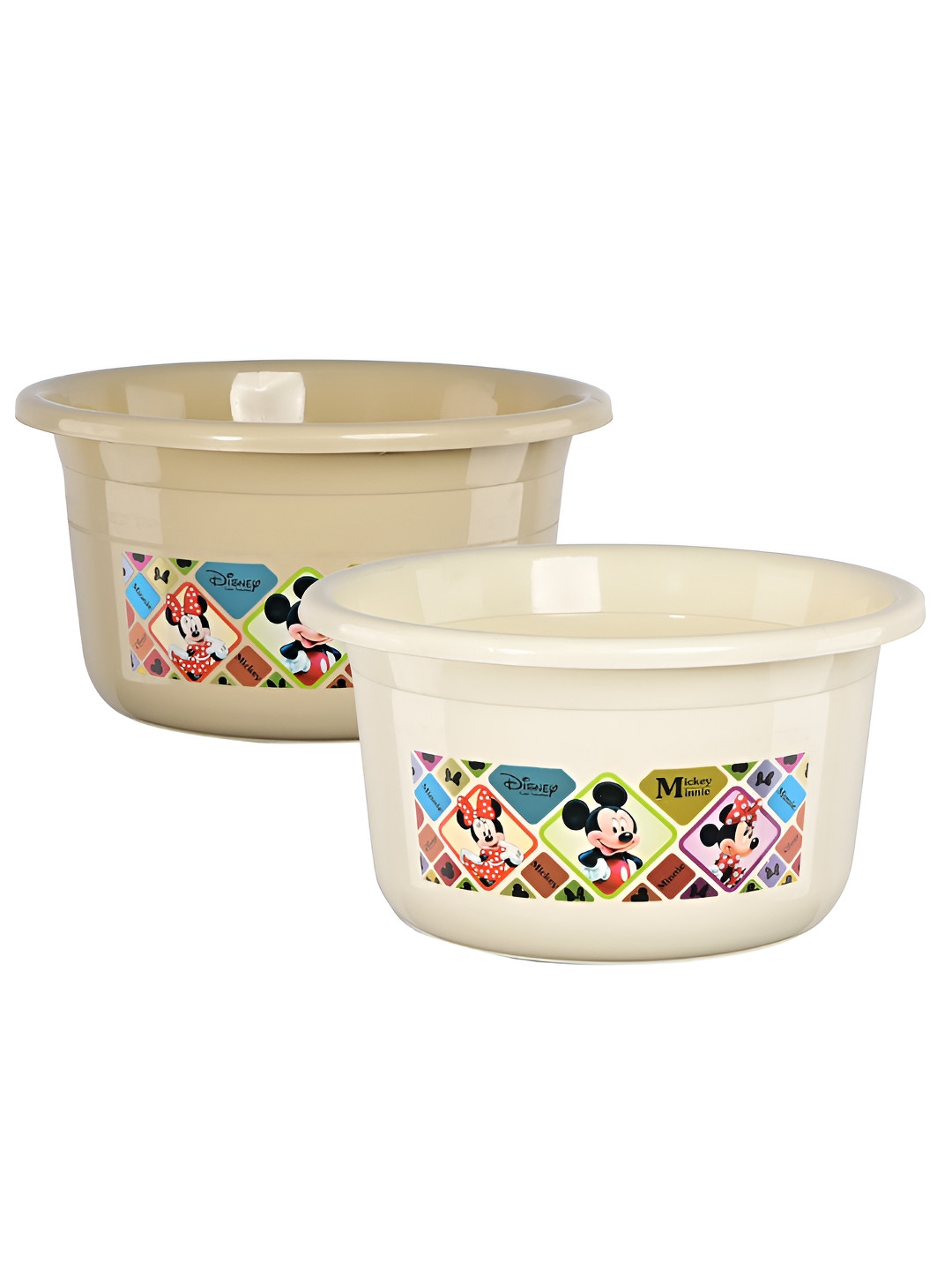 Aura Set of 2 Cream-Coloured & Beige Abstract Plastic 25 Ltr Plastic Bath Tub