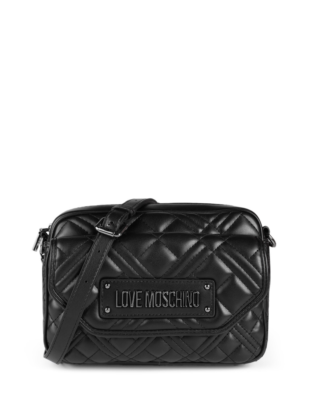 LOVE MOSCHINO Faux Leather Brand Logo Embossed Structured Quilted Sling Bag