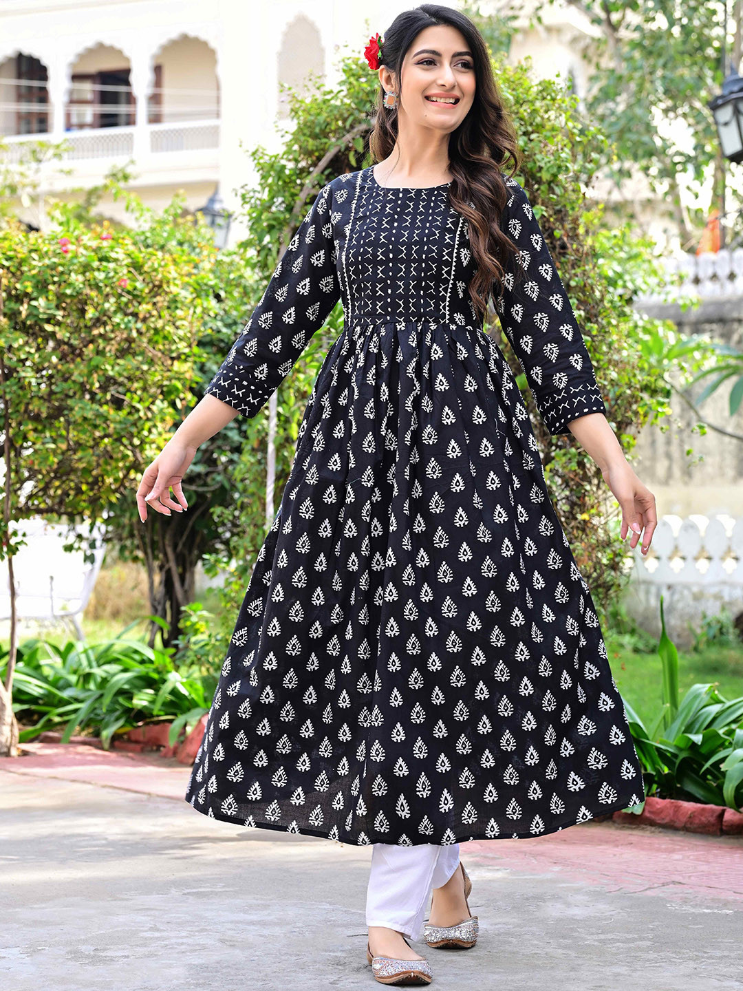 DARGU Floral Printed GRound Neck Anarkali Kurta