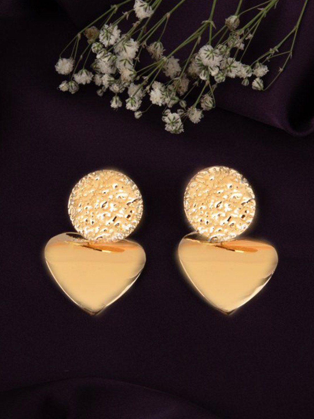 LA FILLE D'OR Gold-Plated Heart Shaped Drop Earrings