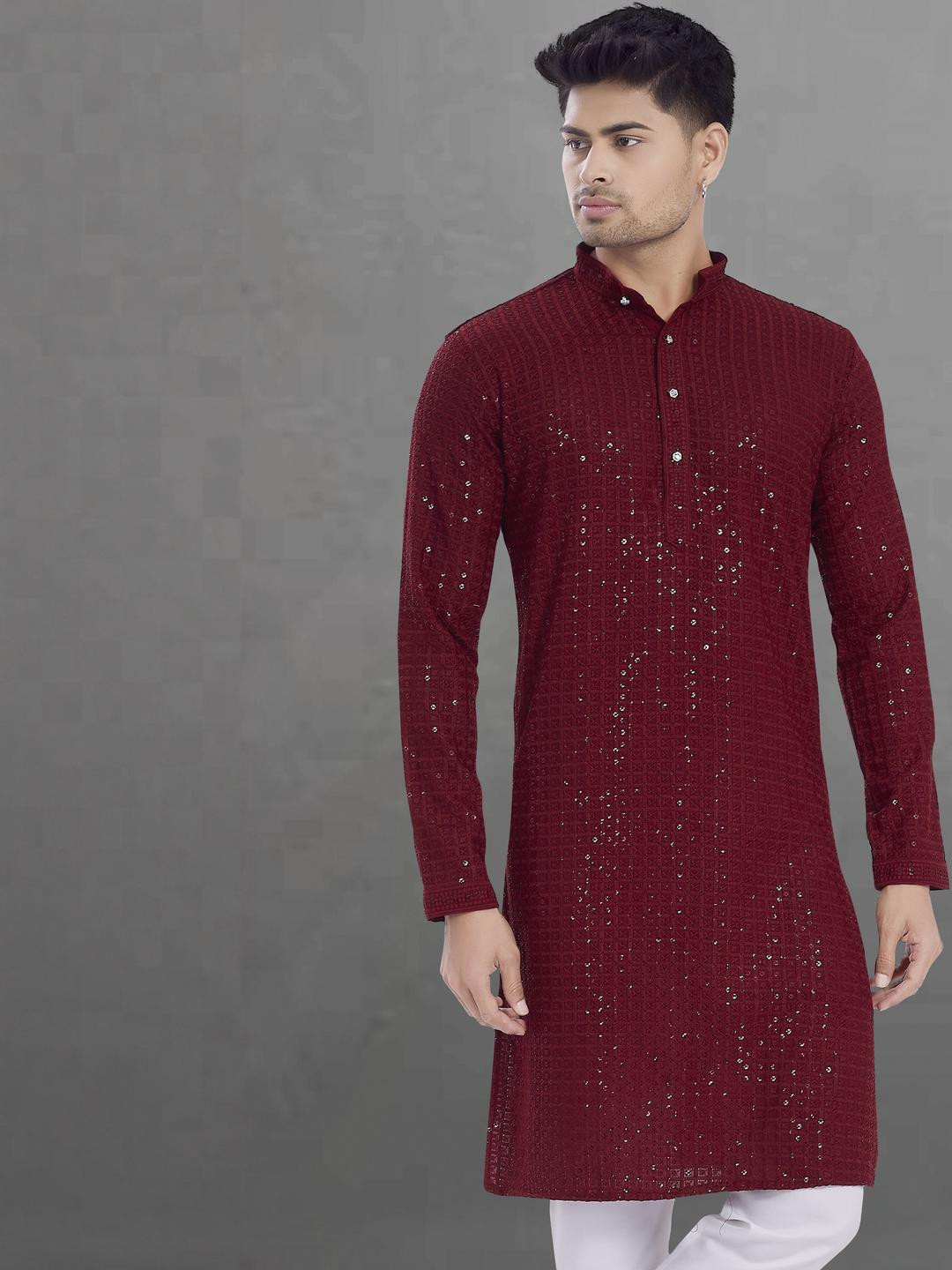 Pulseiq Men Geometric Embroidered Festive Straight Kurta
