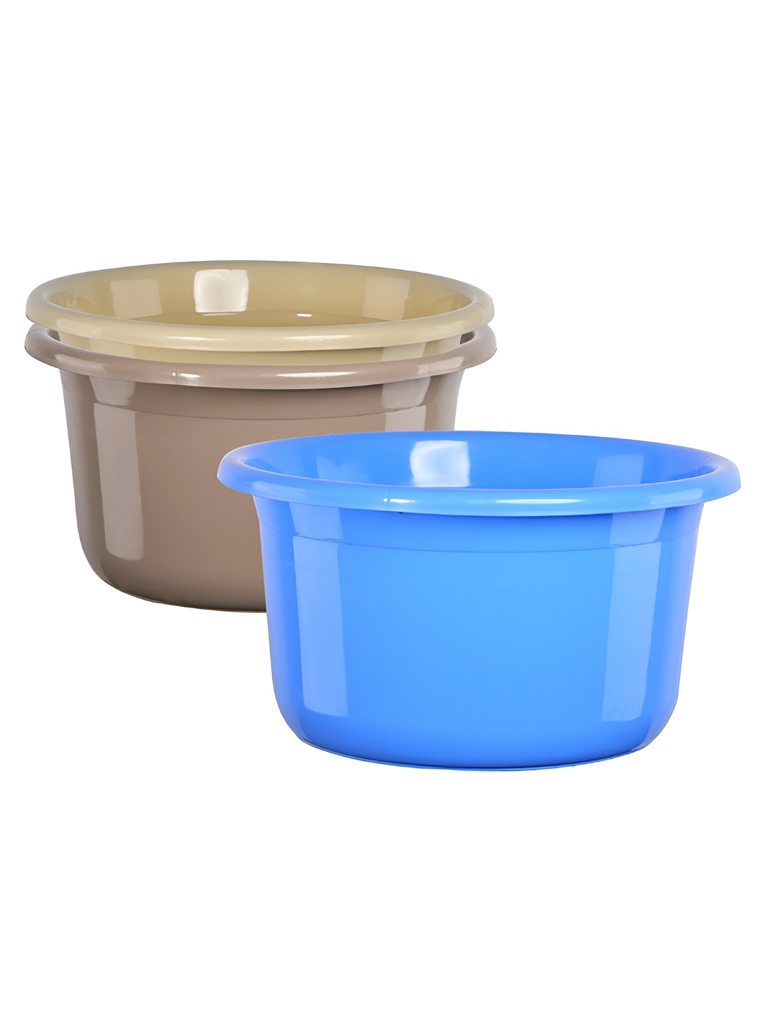 Aura Set of 3 Blue & Beige 25 Ltr Plastic Bath Tub Accessories Set