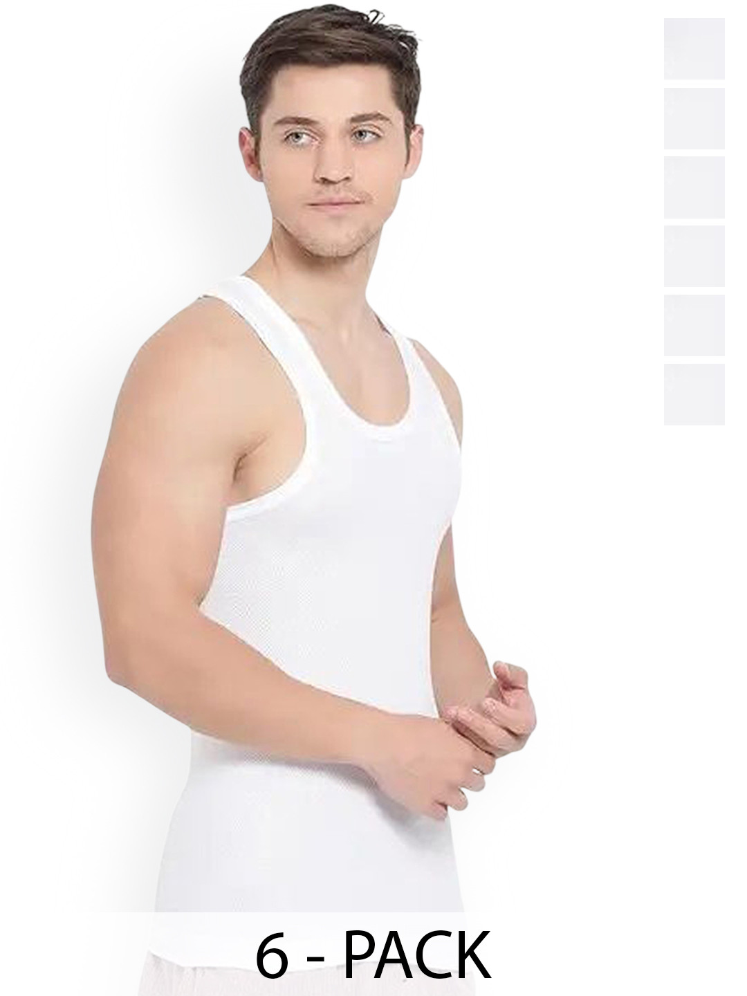 CAVENDERS Men Pack Of 6 Solid Pure Cotton Basic Vests C1=-SWIFT---6----85