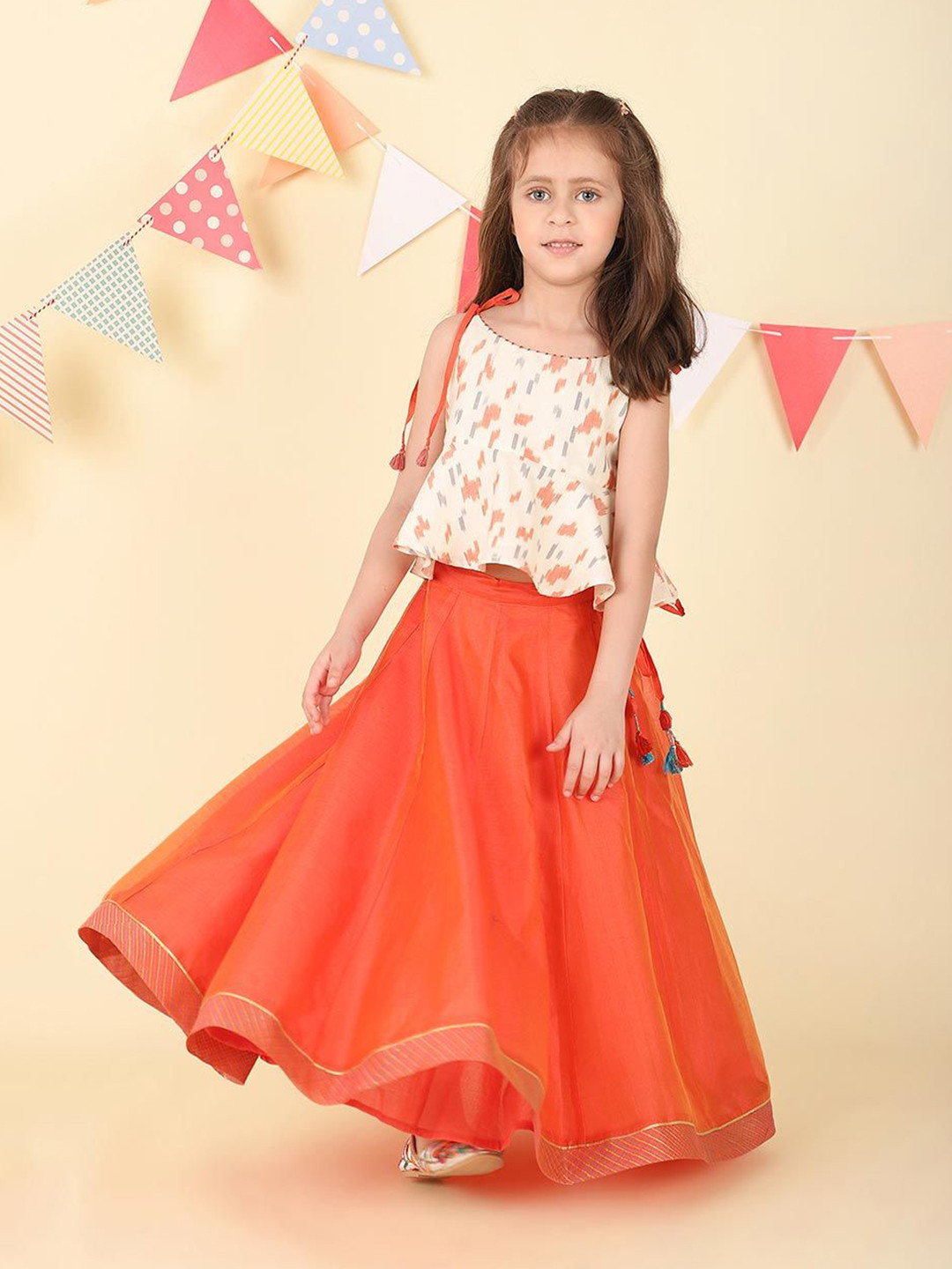Fabindia Girls Ready to Wear Cotton Silk Lehenga & And Shoulder Straps Choli