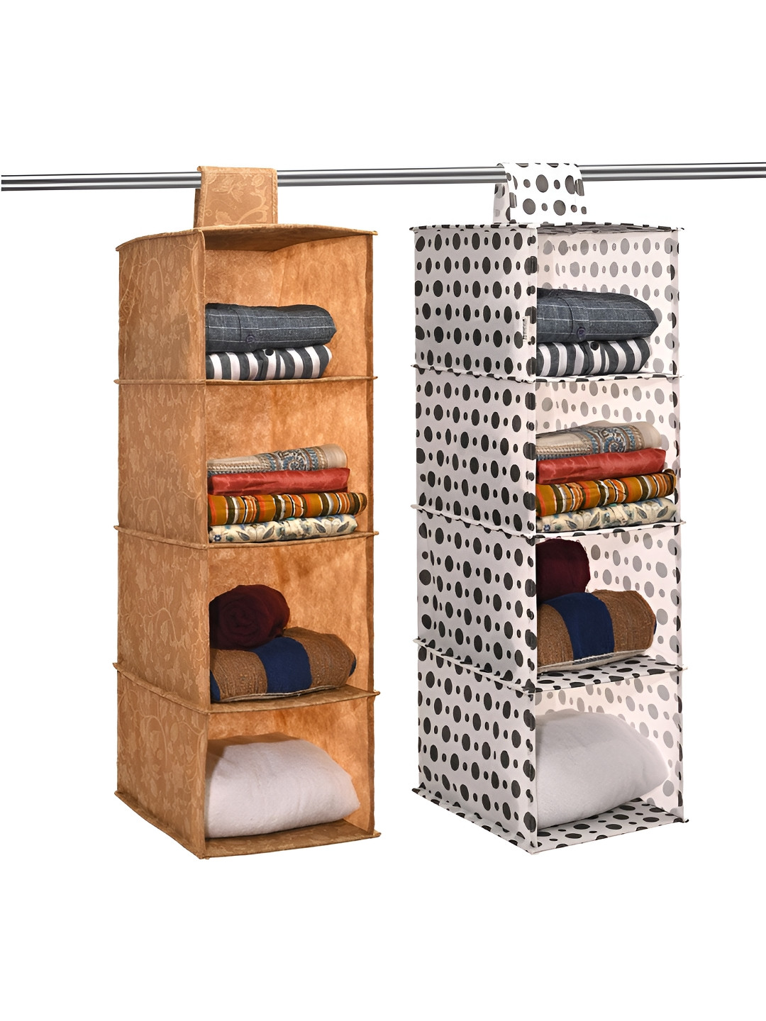 Aura Brown 2 Pieces Foldable 4 Shelf Hanging Closet Multi-Utility Organizers