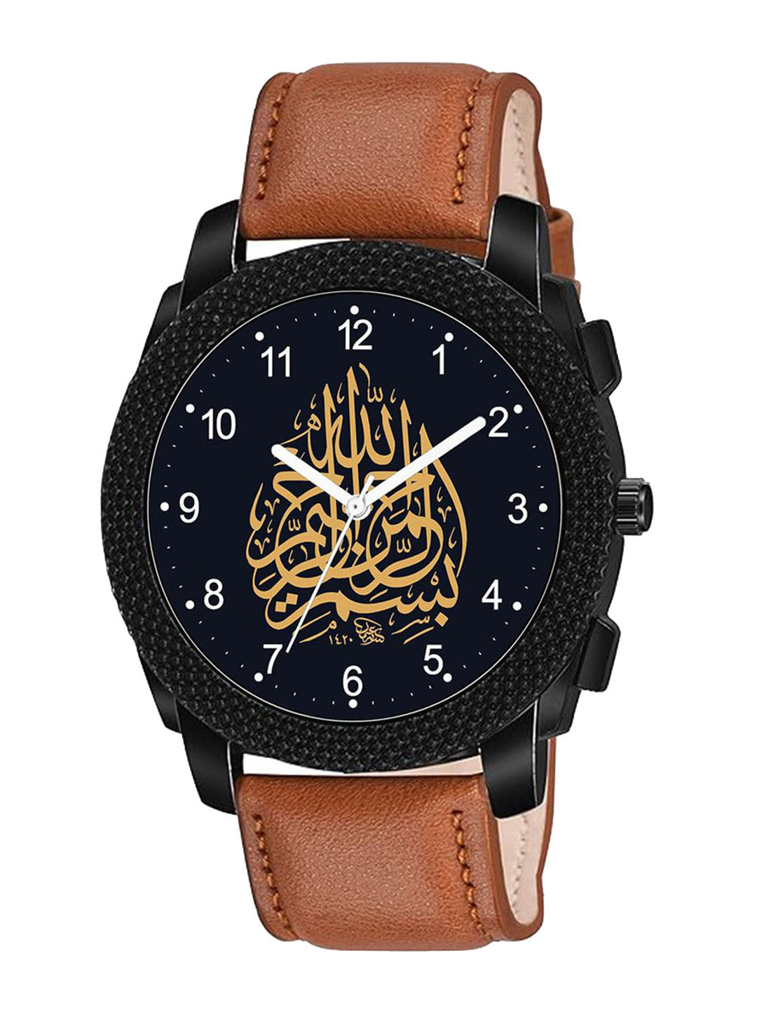 Gopal Shopcart Unisex Dial & Leather Straps Watch C1004BLK_Islamic_NUM02_TAN_Chikni_L_SH