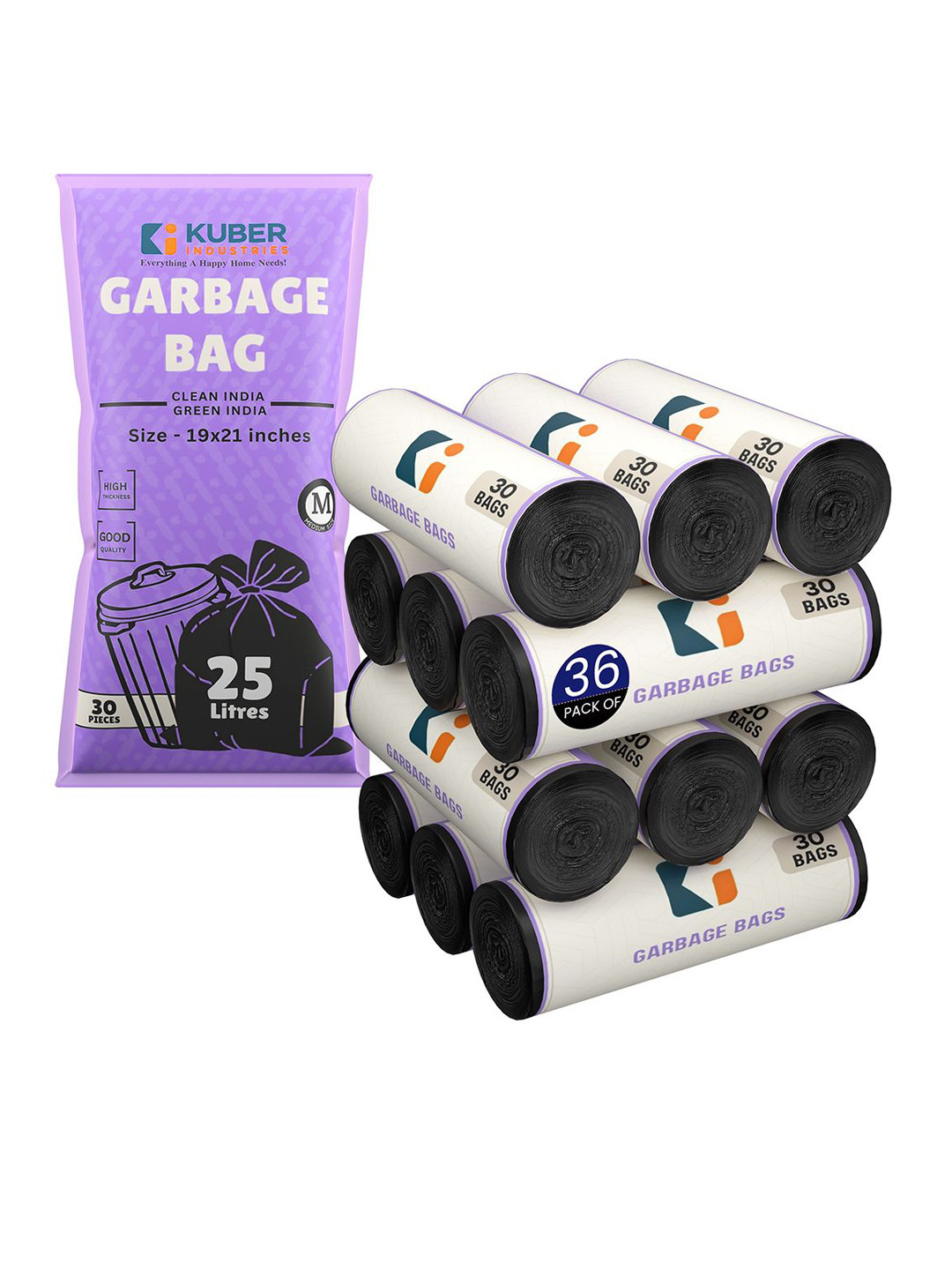 Kuber Industries 1080-PCS Black Premium Garbage Bags For Dustbin
