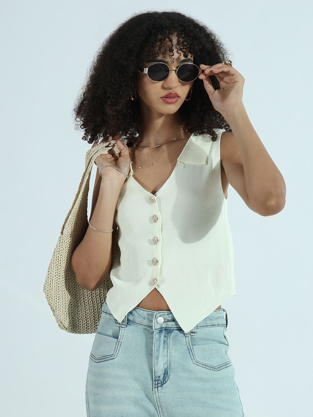 SHOWOFFFF Women's Cream Vest Top