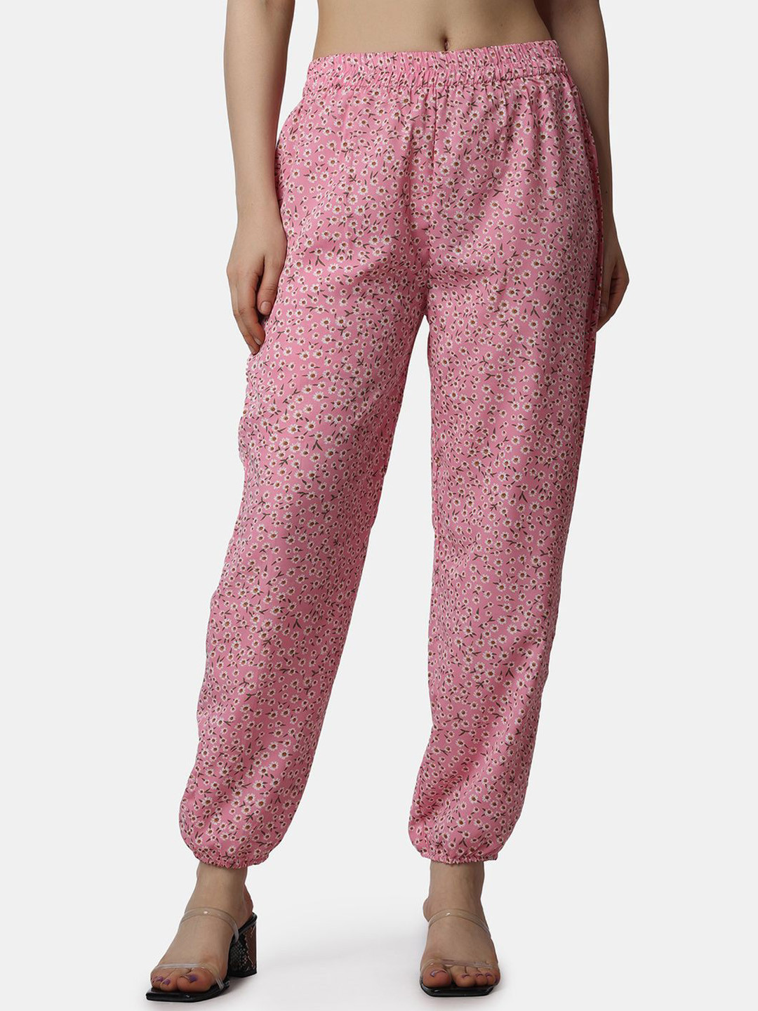 Popwings Women Floral Printed Relaxed Loose Fit Easy Wash Joggers