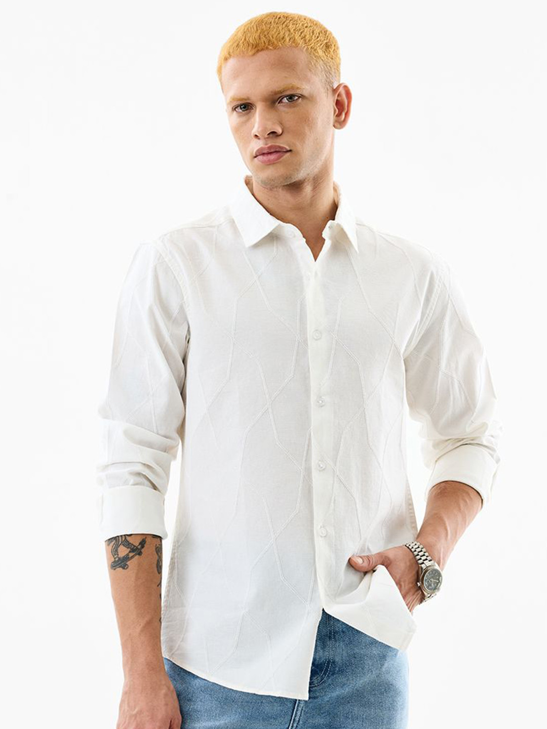 Snitch Men Snitch White Textured Shirt