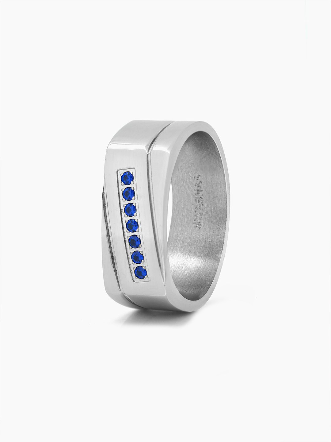 SWASHAA Men Rheon Blue Diamond Signet Ring